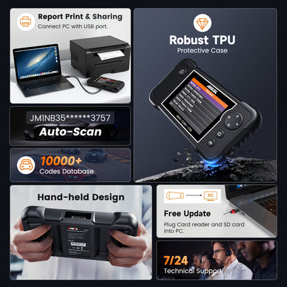OBD2 Scanner – Auto Diagnosetool – Foutcode Lezer – Motor Scanner – ABS SRS Transmissie – 7 Resetfuncties – AutoVIN Automatische Detectie