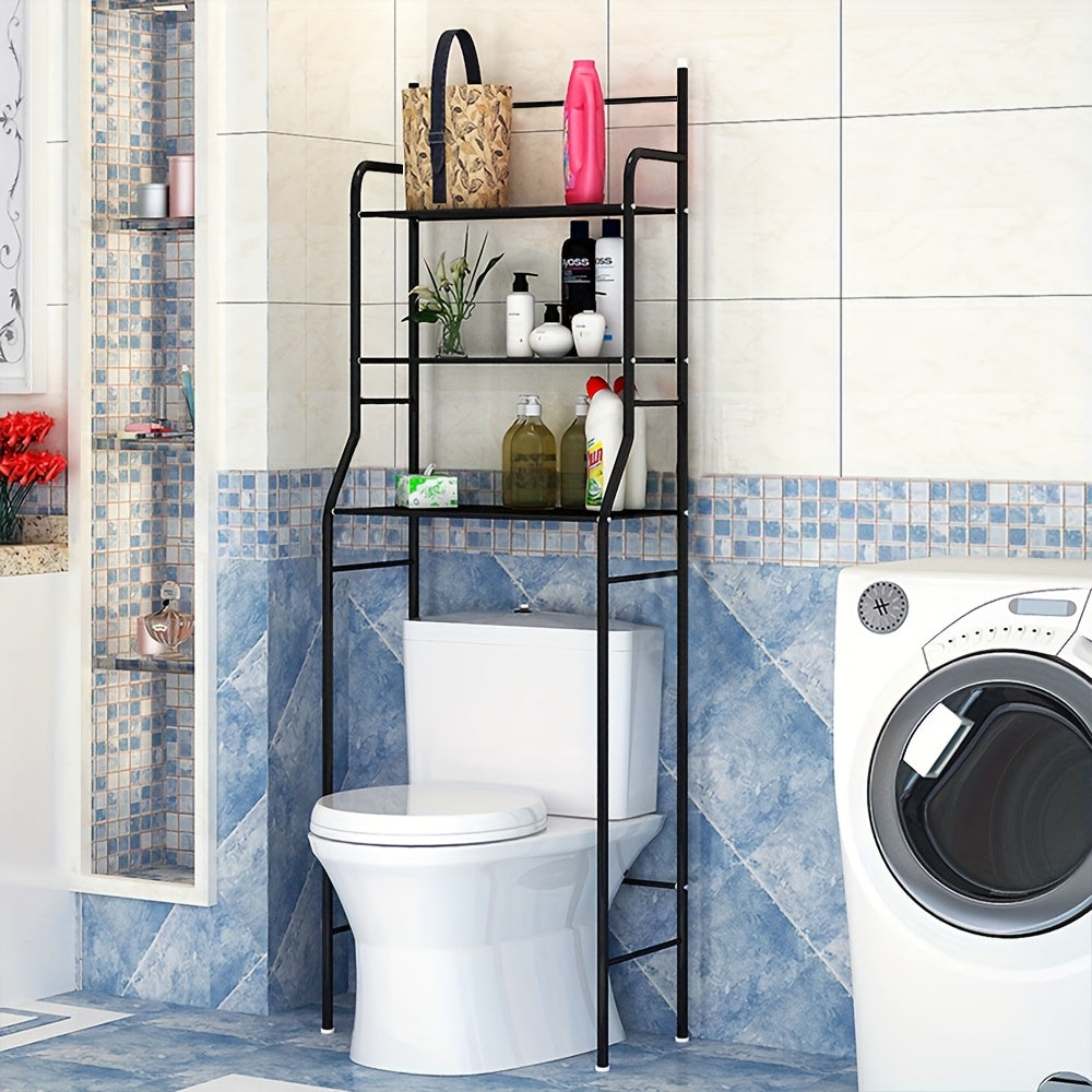 Toiletkastje – Badkamerkastje – WC Kastje – Opbergkast – Toiletmeubel – Zwart Metalen Frame – 165x55x26 cm – 3 Ruime Planken