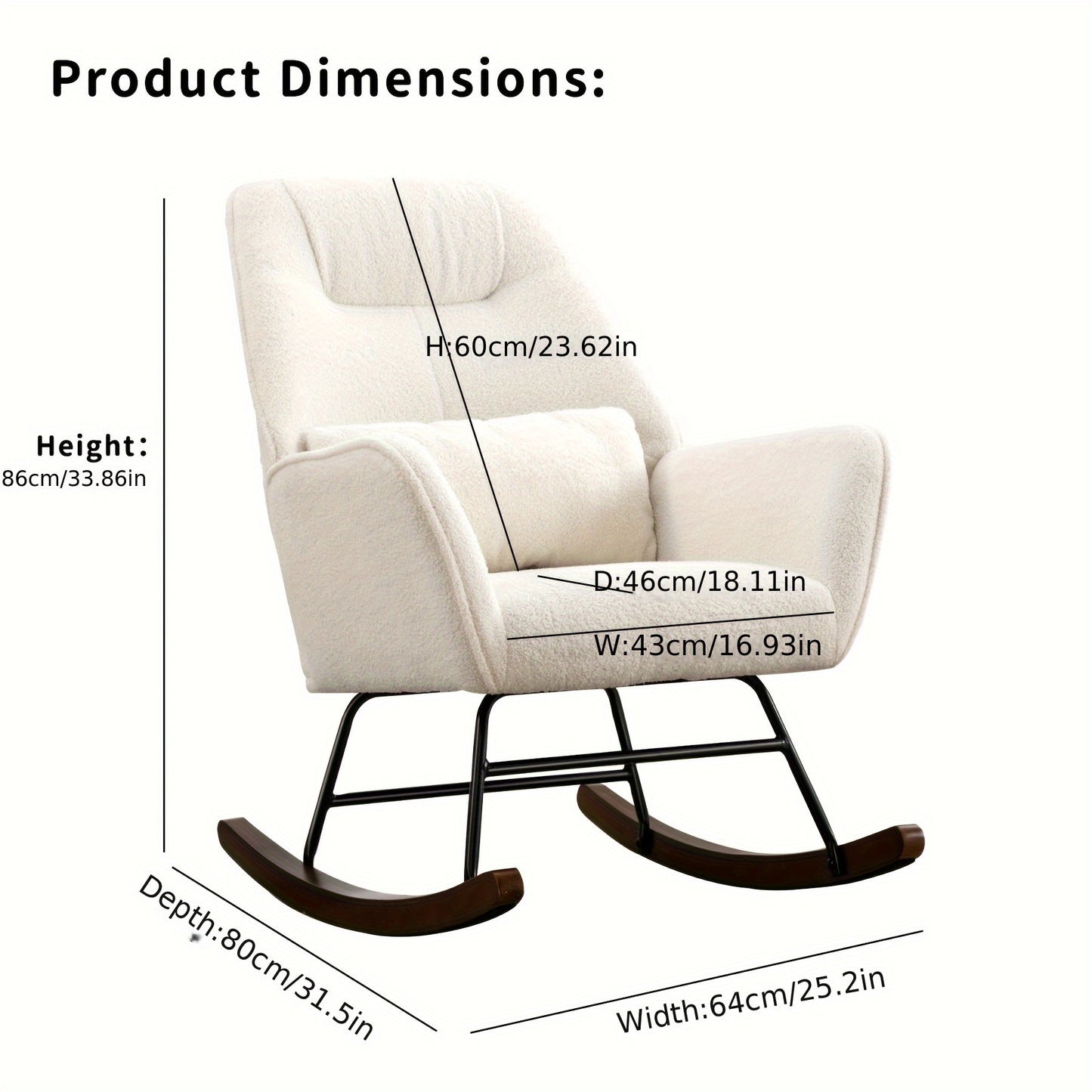 Schommelstoel – Relaxstoel – Wiegstoel – Schommelstoel met hoge rug – Witte Schommelstoel – Ergonomisch Design – Linnenmix Bekleding