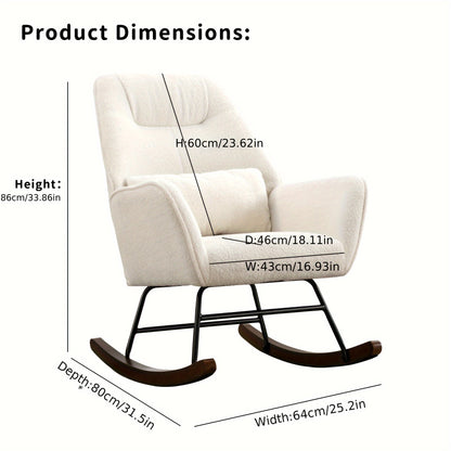 Schommelstoel – Relaxstoel – Wiegstoel – Schommelstoel met hoge rug – Witte Schommelstoel – Ergonomisch Design – Linnenmix Bekleding