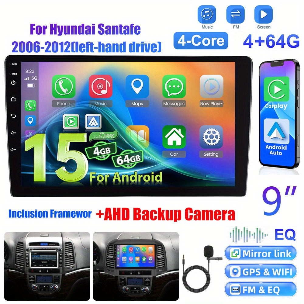 Android 15 Car Stereo – Autoradio – Multimedia Systeem – Navigatie – Infotainment – Met AHD Achteruitrijcamera – 9 Inch 1280P IPS Touchscreen – Draadloze CarPlay & Android Auto