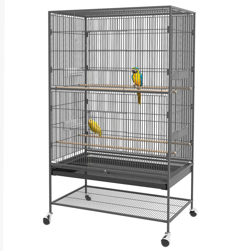 Bird Cage Including Perches, Bird Toys, Removable Bottom Tray, 1 Shelf, Grey