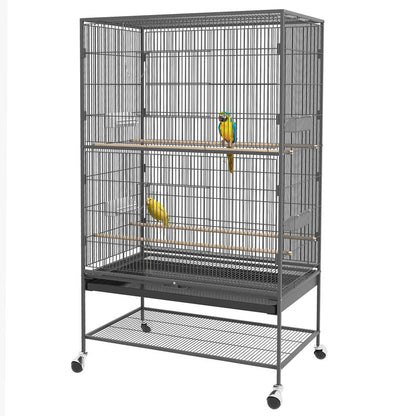 Bird Cage Including Perches, Bird Toys, Removable Bottom Tray, 1 Shelf, Grey