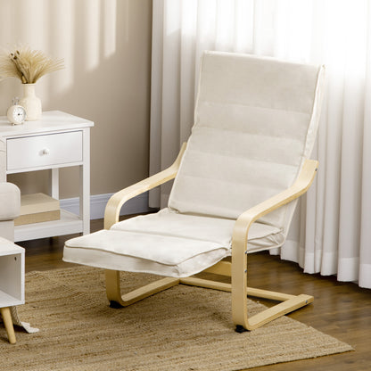 Relaxstoel – Fauteuil – Loungestoel – Zitstoel – Armstoel – Verstelbare Voetensteun – Ergonomisch Ontwerp – Solide Hout – Crèmekleur – Hoogwaardig Schuim