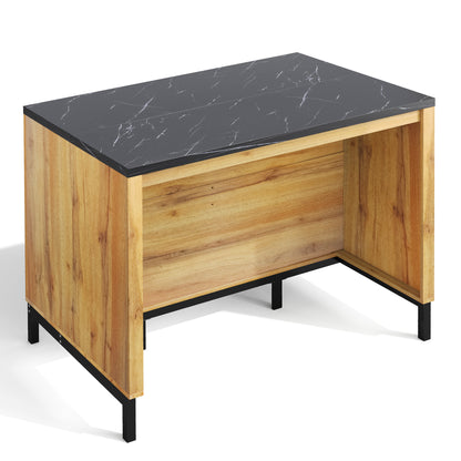 Keukenwagen – Keukentrolley – Keukenmeubel – Keukenkar – Eikenhoutdecor – Zwart Marmeren Werkblad – 120x75x90 cm – Met 2 Lades En 4 Open Planken