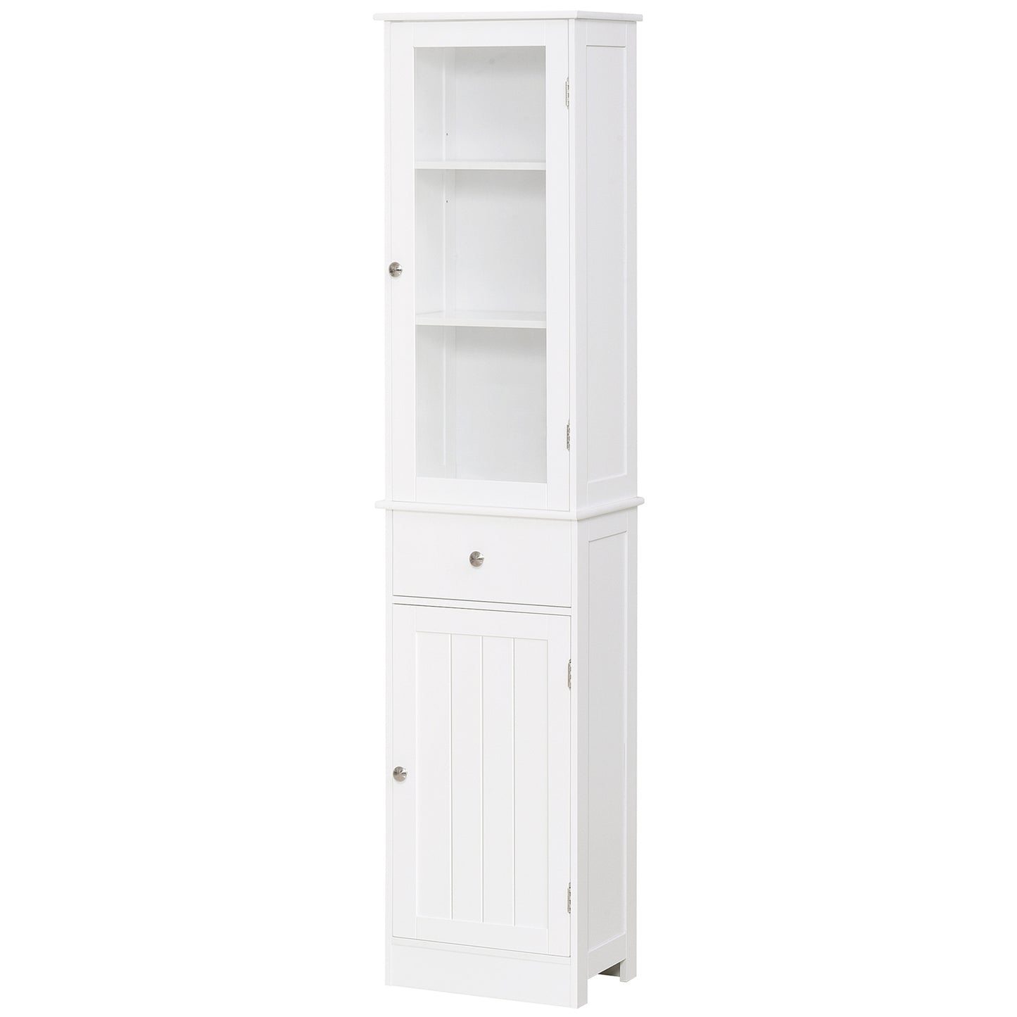 Kolomkast badkamer – kolommeubel – hoge kast – badkamerkast – kolomopberger – wit MDF – verstelbare planken – waterbestendig design