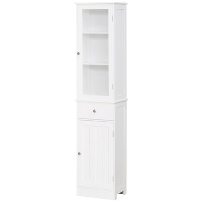 Kolomkast badkamer – kolommeubel – hoge kast – badkamerkast – kolomopberger – wit MDF – verstelbare planken – waterbestendig design