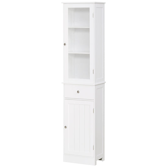 Kolomkast badkamer – kolommeubel – hoge kast – badkamerkast – kolomopberger – wit MDF – verstelbare planken – waterbestendig design