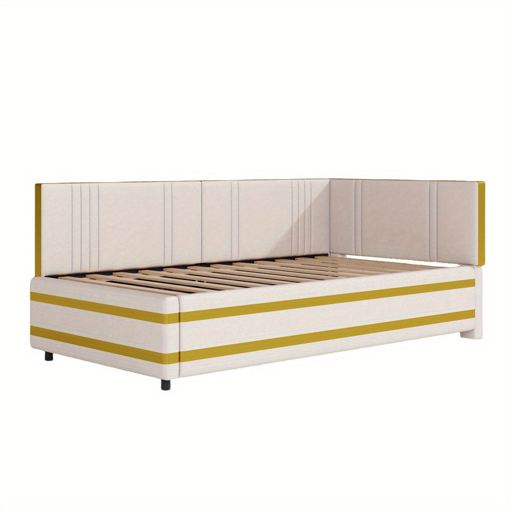 Gestoffeerd Bed – Sofa Bed – Multifunctioneel Bed – Bedbank – Eenpersoonsbed – 90x200 cm – Fluwelen Bekleding – Lattenbodem Voor Comfort - Beige