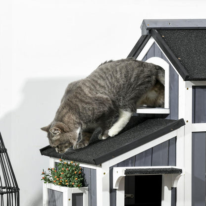 Buiten Kattenhuis – Kattenverblijf – Kattenhok – Kattenhuisje – Kattenvilla – Dubbeldeks Met Verhoogde Bodem – Waterafstotend Asfalt Dak