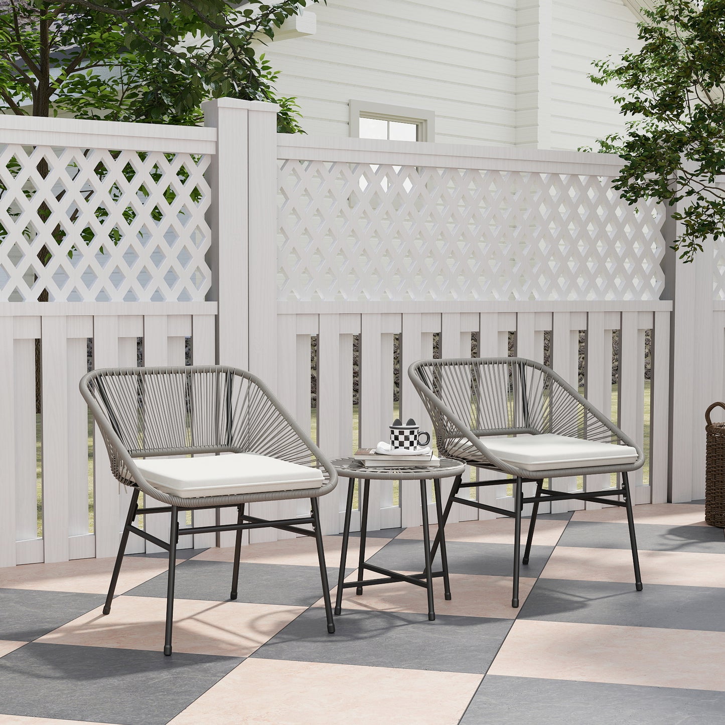 3-delige Tuinmeubelset – Buitenmeubilair – Balkonset – Bistroset – Rattan Stoelset – Donkergrijs – Weerbestendig Staal – Compact & Comfortabel