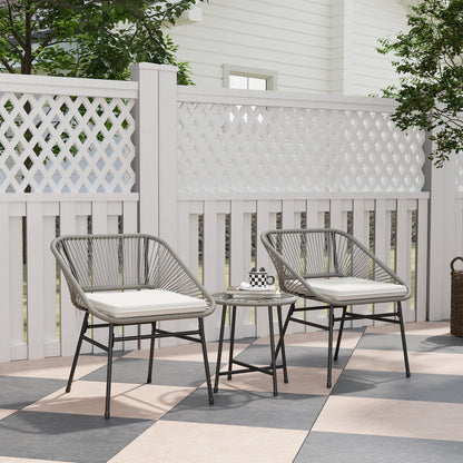 3-delige Tuinmeubelset – Buitenmeubilair – Balkonset – Bistroset – Rattan Stoelset – Donkergrijs – Weerbestendig Staal – Compact & Comfortabel