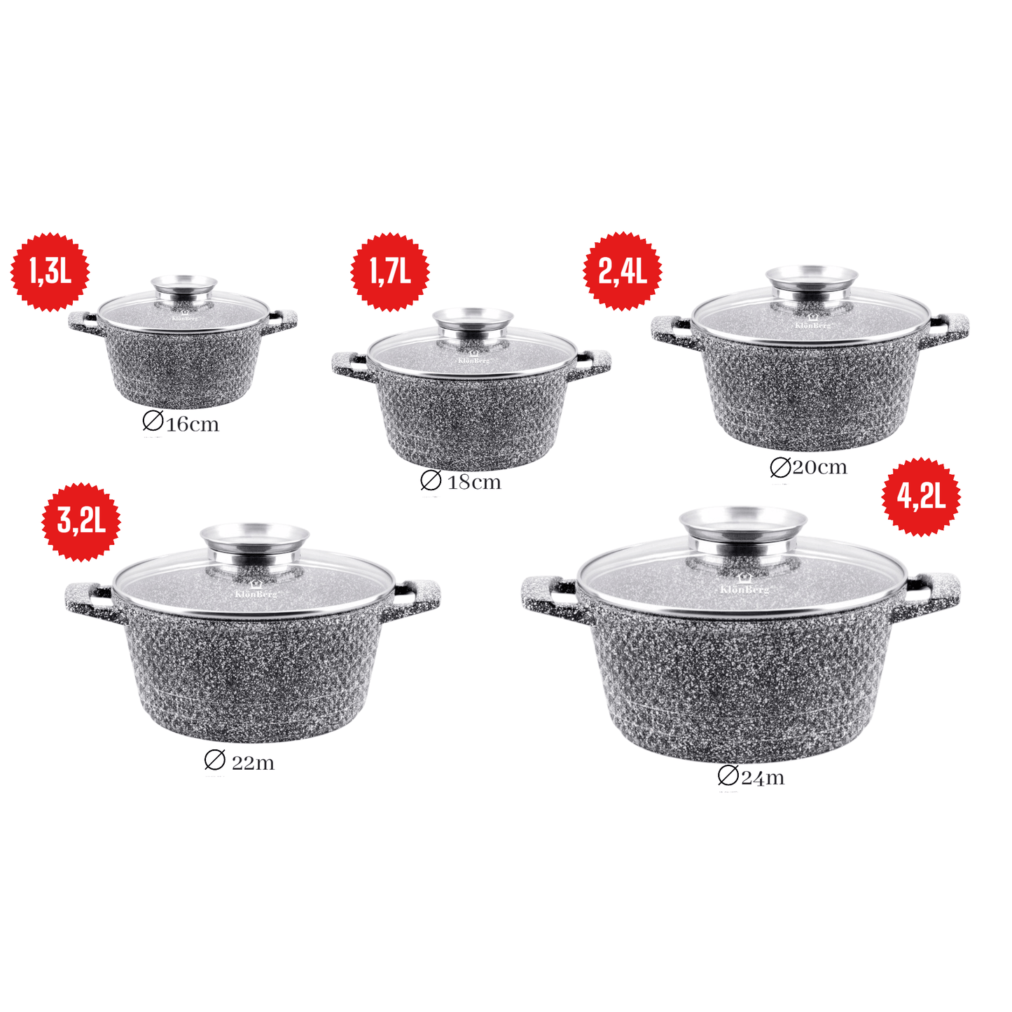 Kookset – Pannenset – Steelpannen – Kookpotten – Kookpannen – Inductiegeschikt – Antiaanbaklaag – 10-delig Marble Coating