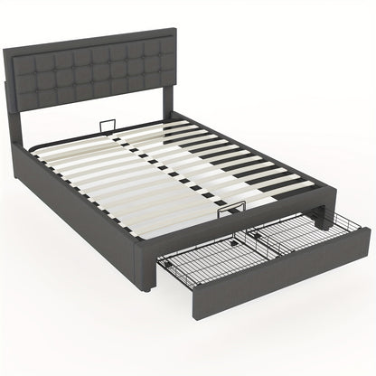 Bedframe – Tweepersoonsbed – Gestoffeerd Bed – Opbergbed – Slaapbank – 140x200 cm – Hydraulische Lift – Ruime Onderbedlade