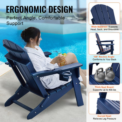 Adirondack Tuinstoel – Tuinfauteuil – Buitenstoel – Inklapbare Stoel – Navy Blauw – Weerbestendig Kunststof – Set Van 2