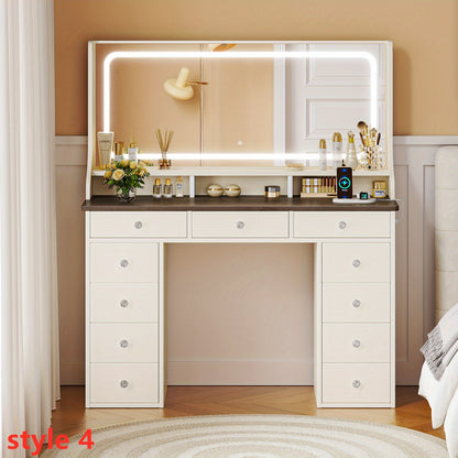 Make-up tafel – kaptafel – cosmeticatafel – make-up meubel – dressing table – 68,6 cm hoog – hardhout en glas – 3,2 kuub opslag – 2 lades en 2 planken – ruimtebesparend design – eenvoudige montage