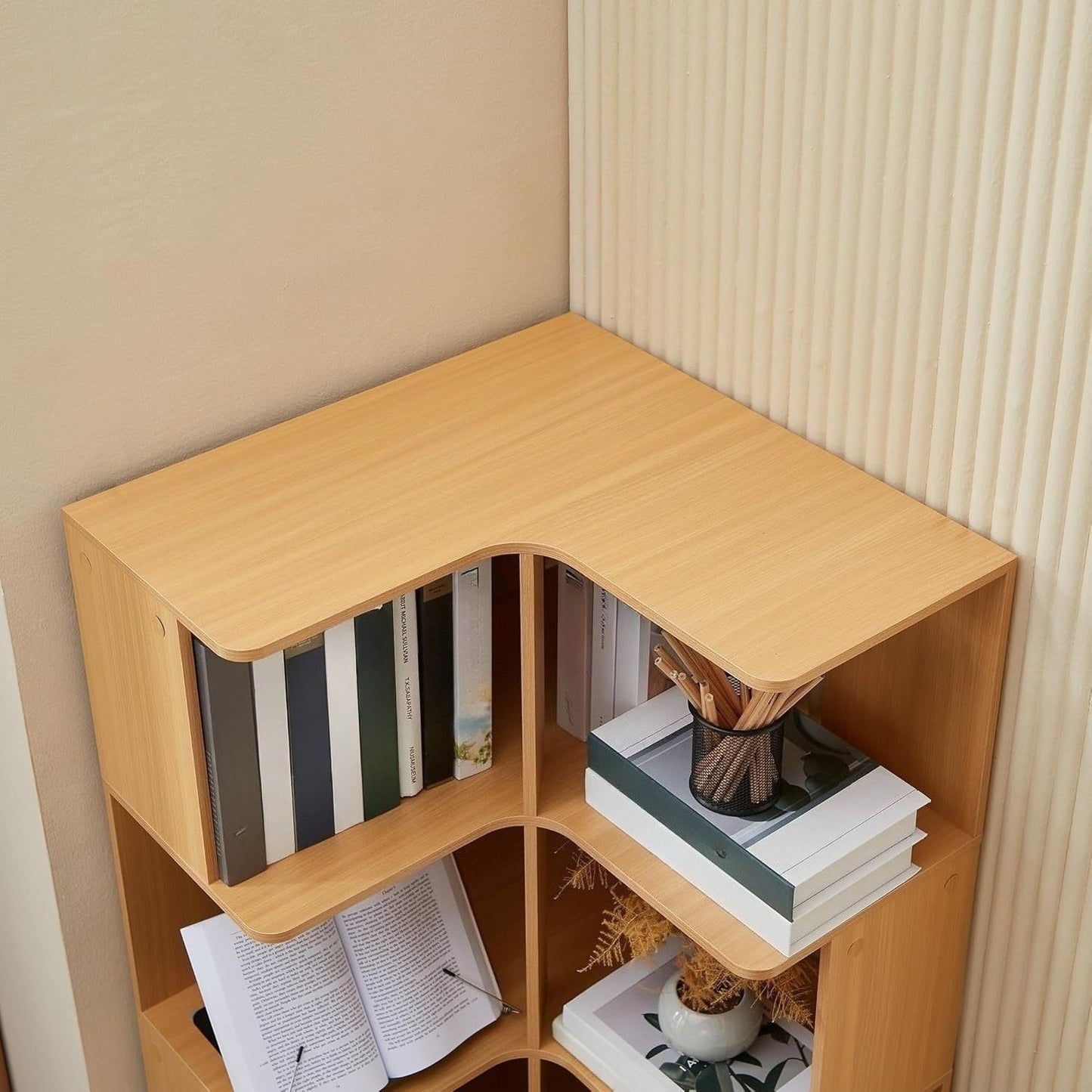 5-laagse Hoekboekenplank – Hoekrek – Boekenkast – Opbergkast – Hoekopberger – Vrijstaande L-vormige Plank – Ruimtebesparend Design – Stevige Duurzame Constructie
