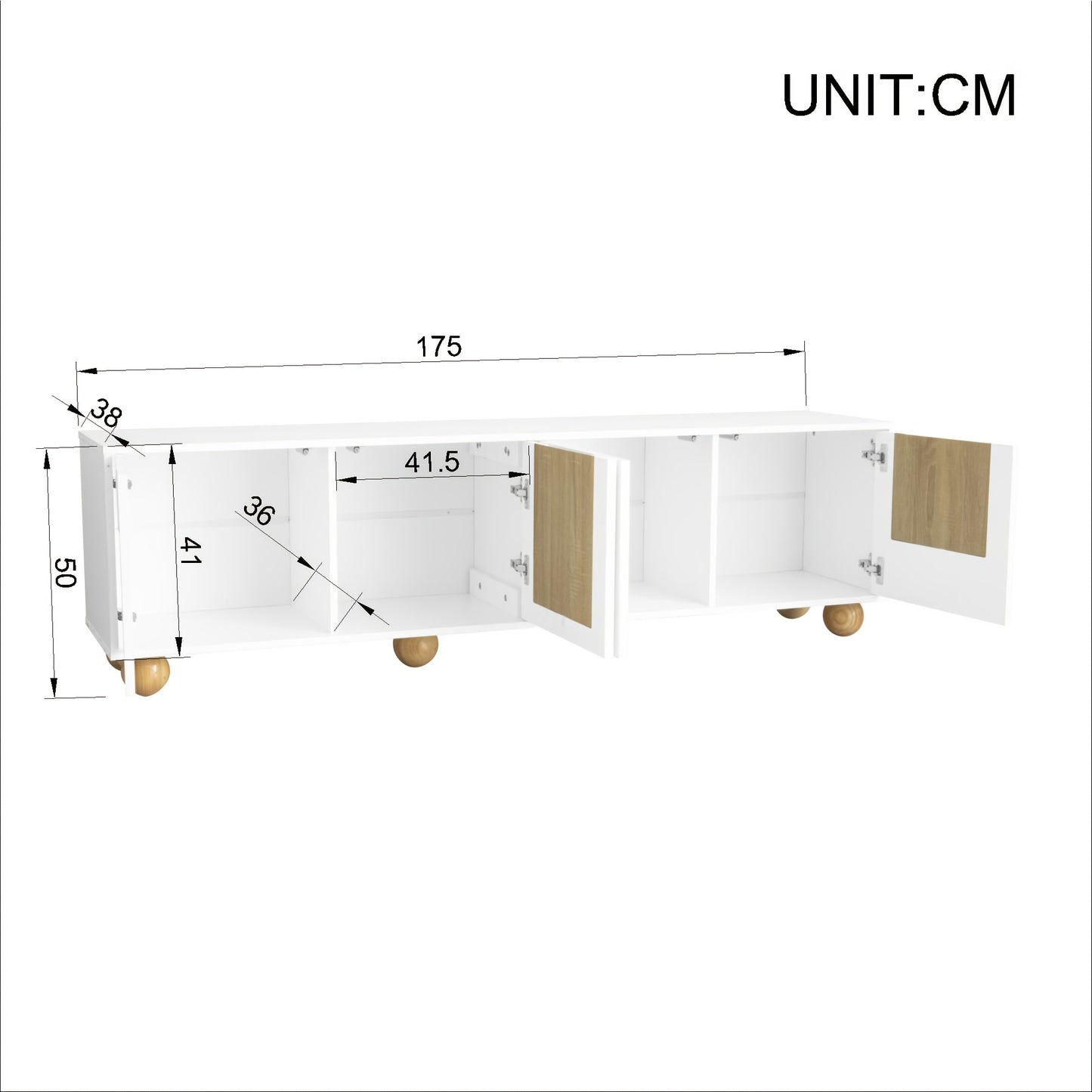 Tv-meubel – TV-kast – TV-standaard – Media Console – Woonkamermeubel – Retro Boogvorm – Bolle Poten – Duurzaam Bamboe – Geen Montage