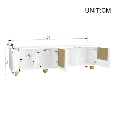 Tv-meubel – TV-kast – TV-standaard – Media Console – Woonkamermeubel – Retro Boogvorm – Bolle Poten – Duurzaam Bamboe – Geen Montage