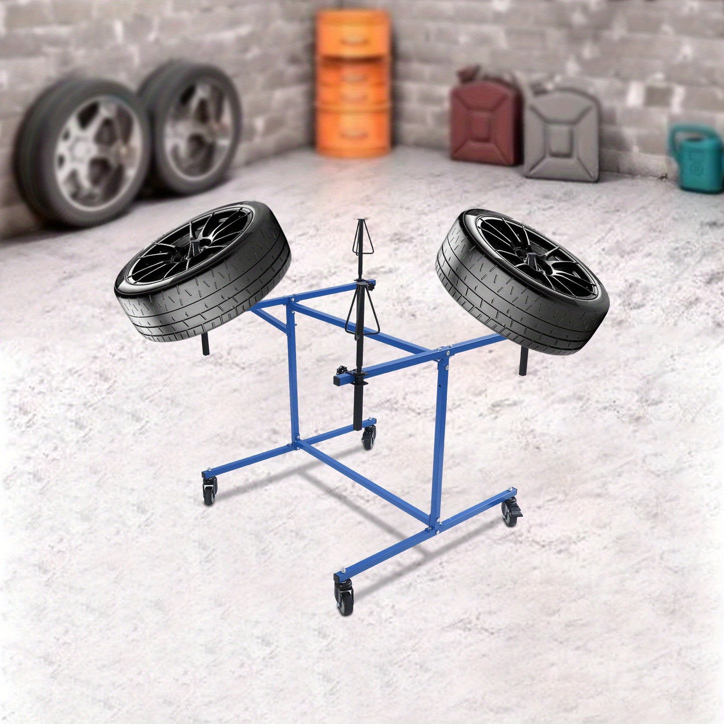 Wielstandaard – Velgenrek – Bandenstandaard – Schilderstandaard – Opbergrek – Verstelbaar Tot 100 kg Draagkracht – 360° Draaibare Kegels – Blauw