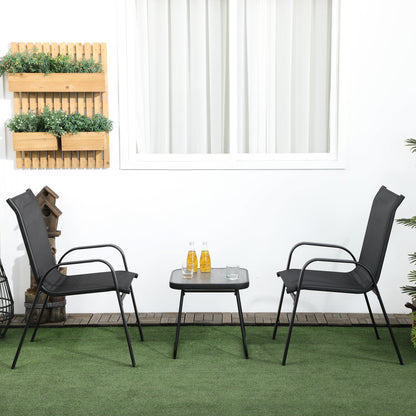 3-delige Tuinset – Tuinmeubelset – Balkonset – Loungeset – Terrasmeubel – Stapelbare Stoelen – Weerbestendig Stalen Frame – Vierkante Koffietafel