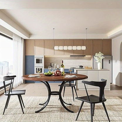 Eettafel – Ronde Tafel – Keukentafel – Eetkamertafel – Tafeltje – 119 cm Diameter – Lichtgrijs Houtlook – Stevig Zwart Metalen Onderstel