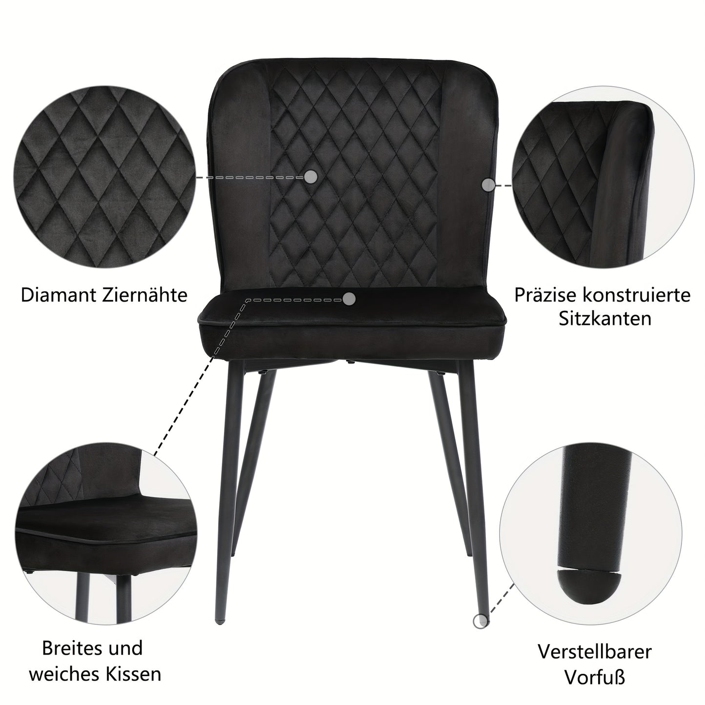 Eettafel Set – Eethoek – Keukentafel – Eetkamer Set – Stoelenset – Compact Rond MDF Tafelblad – Gouden Metalen Tafelpoten – Velvet Gestoffeerde Stoelen – Geschikt Voor 2 Personen