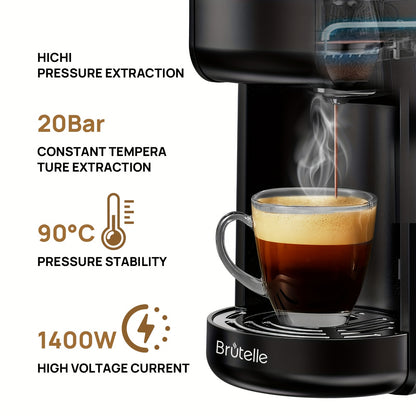 Koffiemachine – Espressoapparaat – Capsulemachine – Nespresso Koffiezetter – Espresso Maker – 1400W Snel Verwarmen – 20 Bar Hoge Druk – Zwart – 700ml Afneembare Watertank