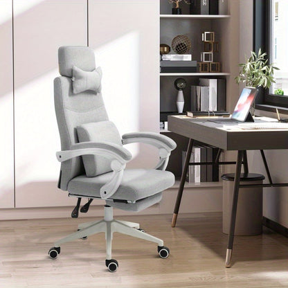 Bureaustoel – Bureaustoel met Wielen – Gaming Stoel – Desk Chair – Ergonomische Bureaustoel Grijs – Hoge Rugleuning – Verstelbare Zithoogte