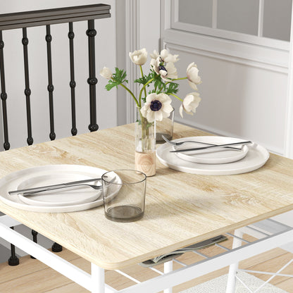 Eettafel – Tafel – Keukentafel – Dinertafel – Zitmeubel – Stalen Frame – 2 Stapelbare Stoelen – Wit en Eikenhout – Compact en Ruimtebesparend