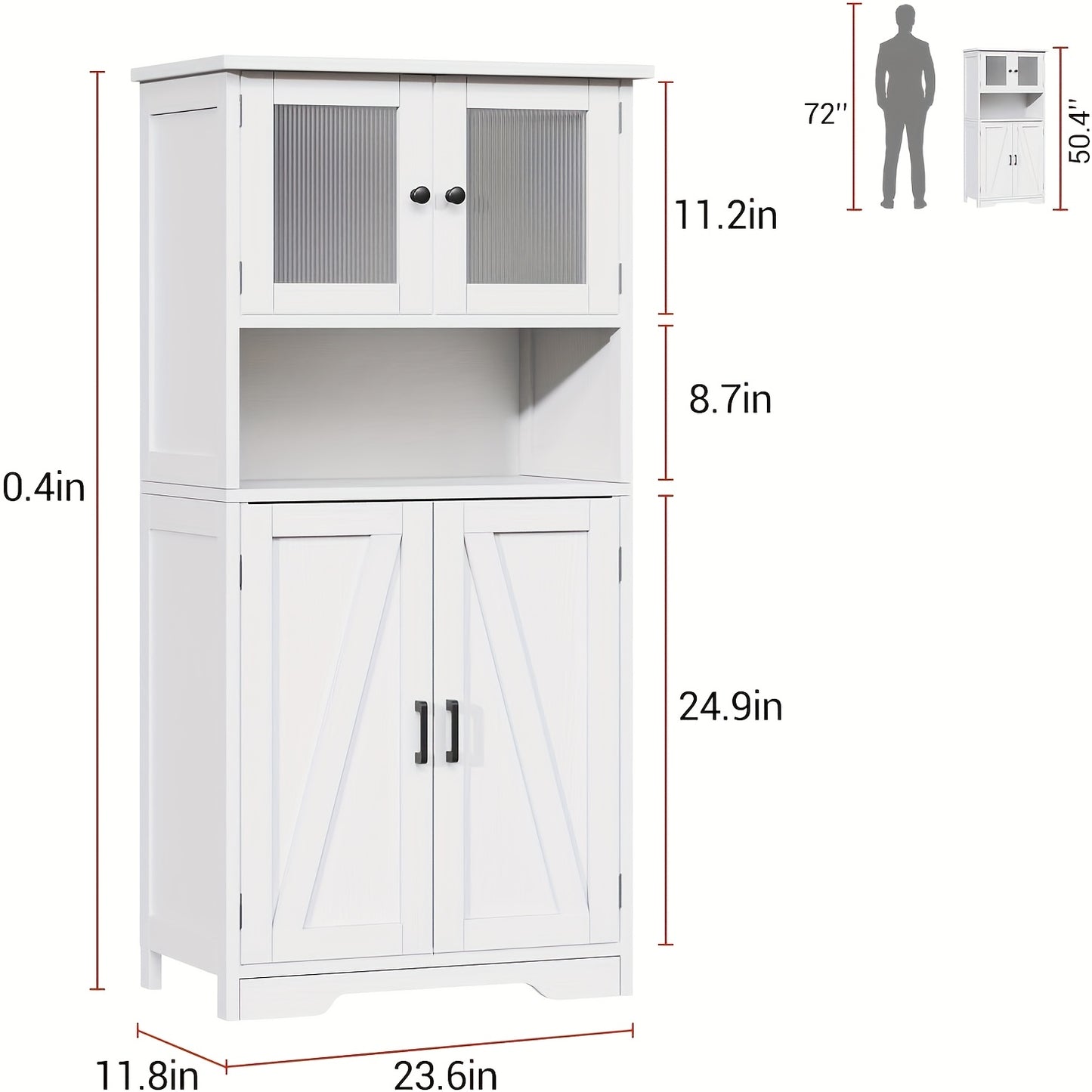 Badkamerkast – Opbergkast – Kolomkast – Wastafelonderkast – Spiegelkast – Hoog 69 cm – Verstelbare Planken – Glazen Deuren – Vrijstaand – Duurzaam Niet-Hout