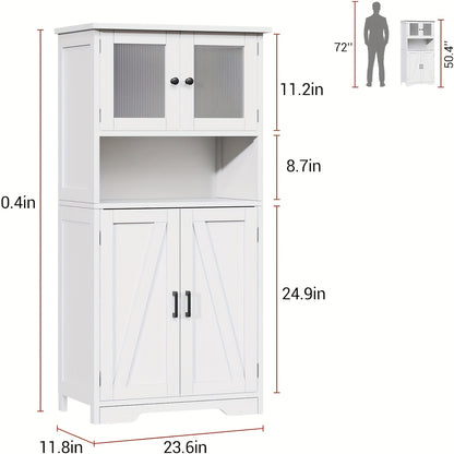 Badkamerkast – Opbergkast – Kolomkast – Wastafelonderkast – Spiegelkast – Hoog 69 cm – Verstelbare Planken – Glazen Deuren – Vrijstaand – Duurzaam Niet-Hout