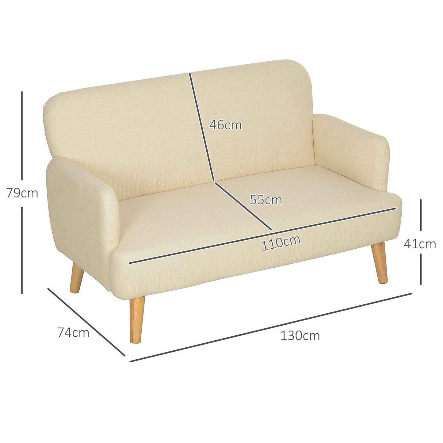 Tweezitsbank – 2-zitsbank – Bankje – Zitbank – Loveseat – Compact Design – Huidvriendelijke Crème Bekleding – Draagvermogen 240 kg – Afmeting 130x74x79 cm