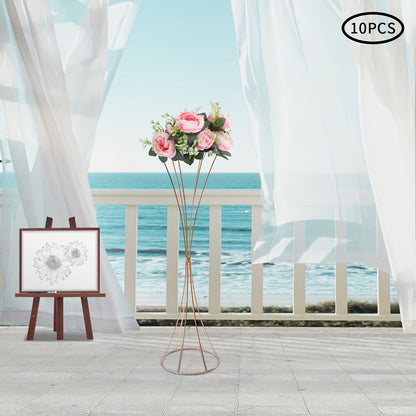 Glazen Vaas – Tulpenvaas – Bloemvaas – Decoratievaas – Wedding Centerpiece – Gouden Metalen Frame – 80 cm Hoogte – Set van 10 Stuks