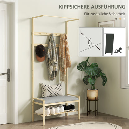 Kapstok – Wandkapstok – Schoenenrek – Garderobe – Halmeubel – Met Bamboe En Kunstleer – 10 Haken En Verborgen Opbergruimte
