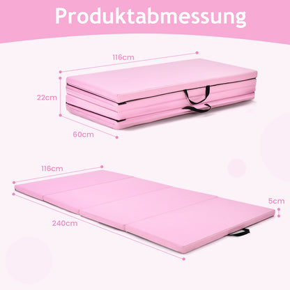Gymnastiekmat – Yogamat – Fitnessmat – Turnmat – Oefenmat – Opvouwbaar 4 Panelen – Lichtgewicht Met Draaggrepen – Roze