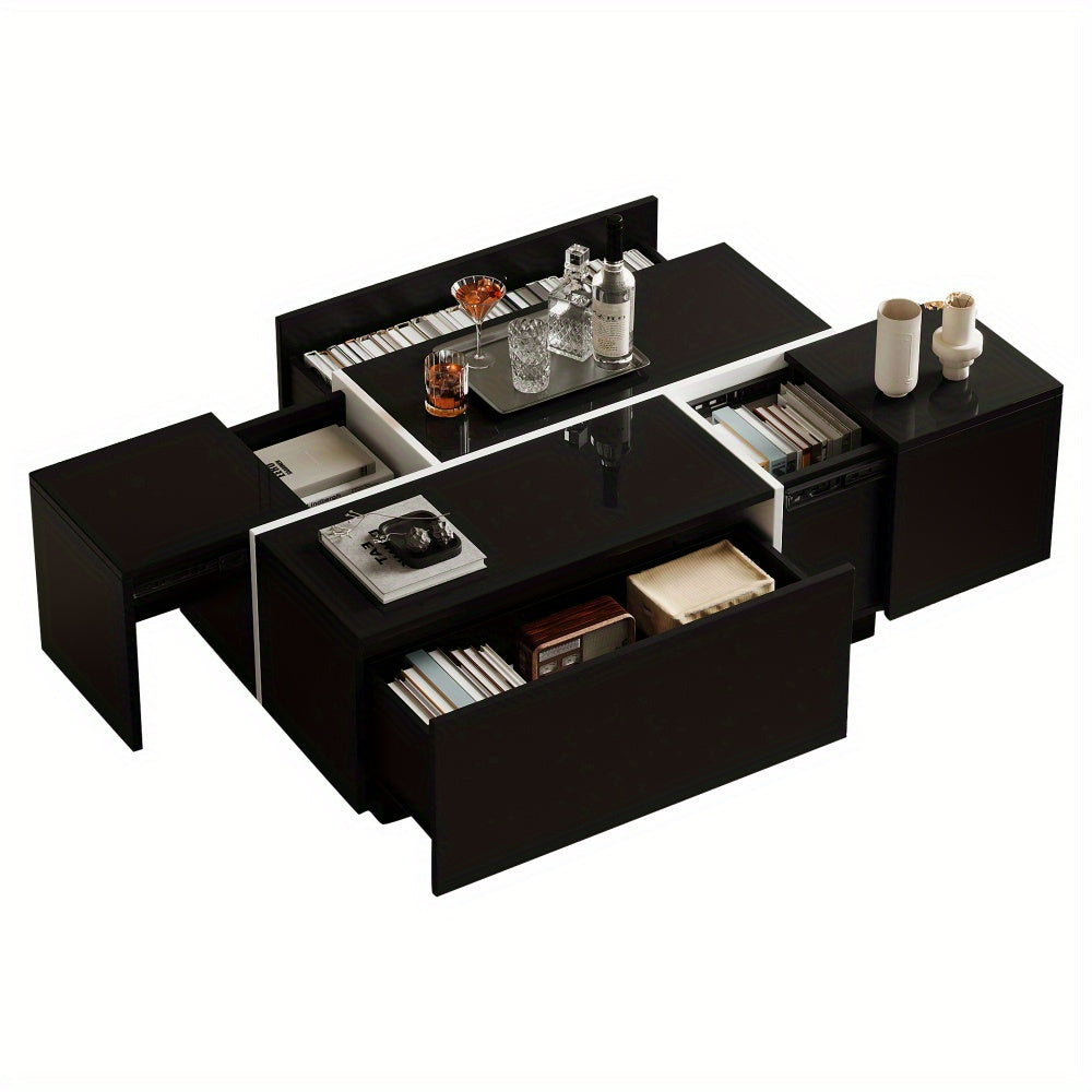Salontafel – Koffietafel – Woonkamertafel – Tafel – Sofa Tafel – Modern Zwart – 4 Lades – Uitschuifbaar Tafelblad