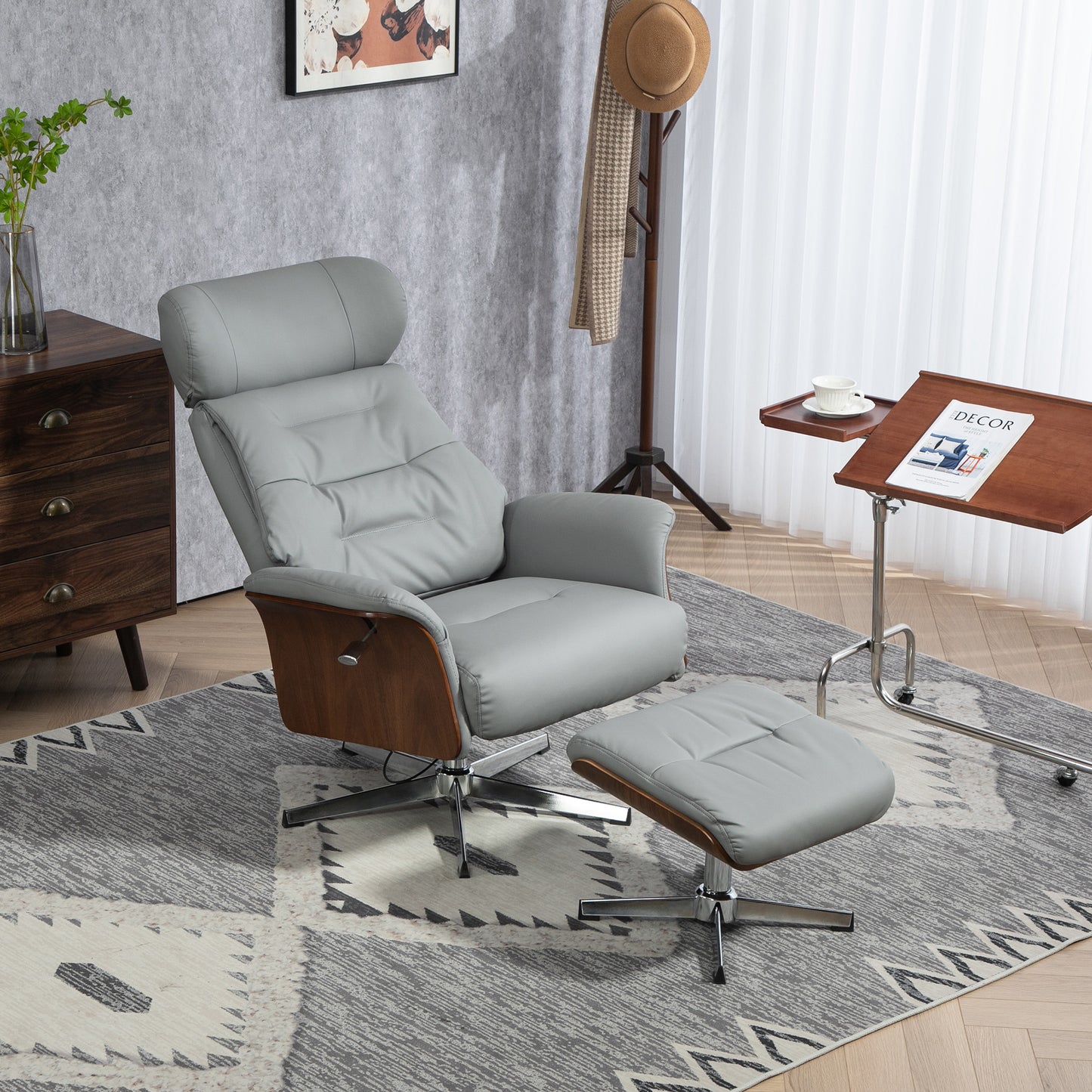 Relaxstoel – Fauteuil – TV Stoel – Verstelbare Leunstoel – Lichtgrijs – 360° Draaibaar – Verstelbare Rugleuning – Kunstleer Met Voetenbank