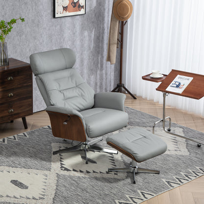 Relaxstoel – Fauteuil – TV Stoel – Verstelbare Leunstoel – Lichtgrijs – 360° Draaibaar – Verstelbare Rugleuning – Kunstleer Met Voetenbank