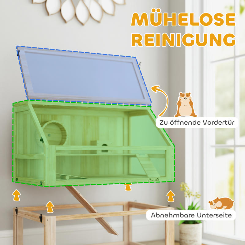3-Tier Wooden Hamster Cage Hinged Lid Running Wheel, Gerbil Cage, Hamster Cage Large, Hamster Enclosure, Hamster Supplies, Small Animal Cage, Cages For Small Animals, Hamster Habitat, Hamster Wheel, Hamster Hide, Hamster Tank