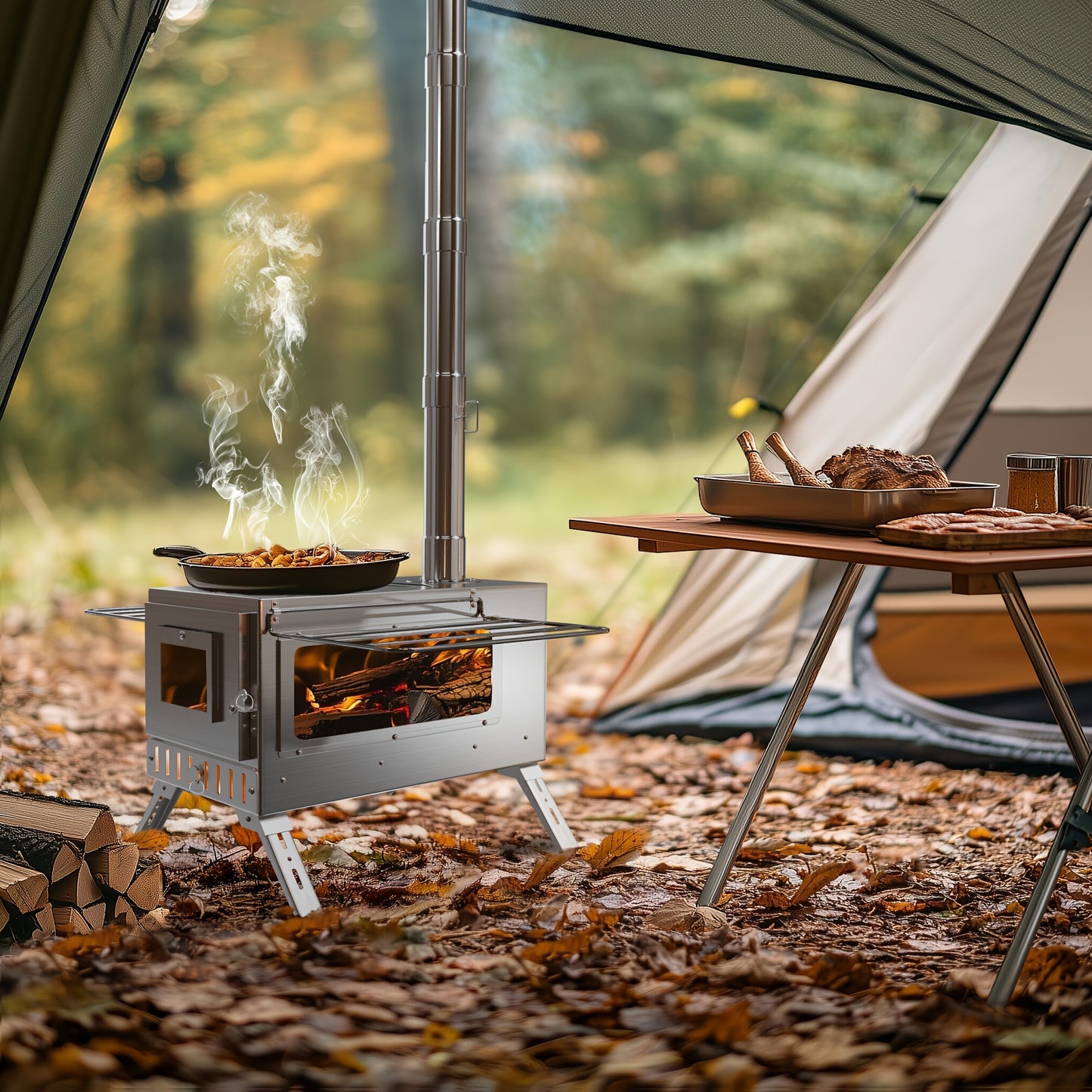 Draagbare Houtkachel – RVS Kachel – Kampeer Kachel – Backpack Kachel – Outdoor Kachel – Roestvrij Staal – Compact & Inclusief Accessoires – Silvery