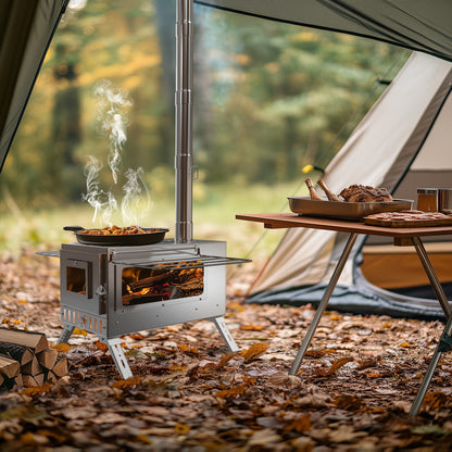 Draagbare Houtkachel – RVS Kachel – Kampeer Kachel – Backpack Kachel – Outdoor Kachel – Roestvrij Staal – Compact & Inclusief Accessoires – Silvery