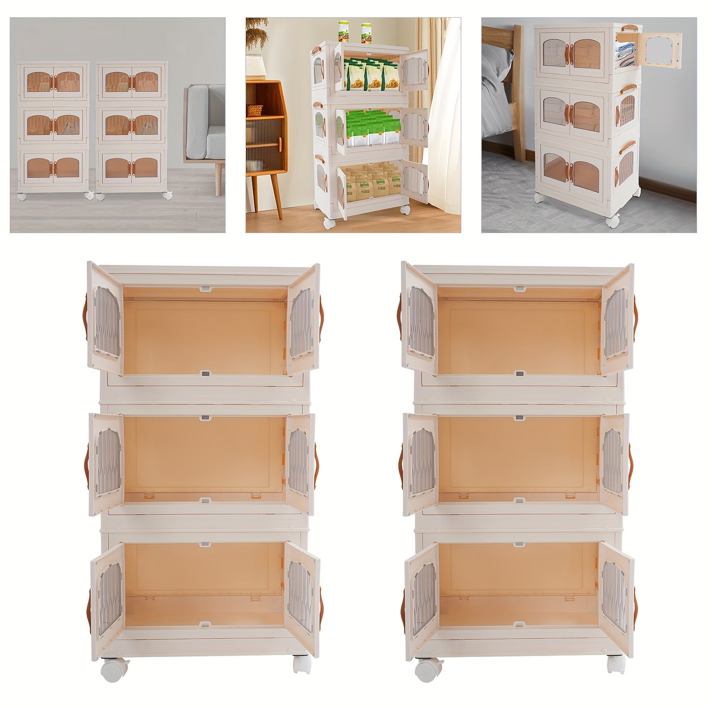 Opvouwbare Opberger – Opbergbox Met Wielen – Vouwkast Organizer – 3-laags Kastje – Milky White – Ruimtebesparend – Draagvermogen 50 kg
