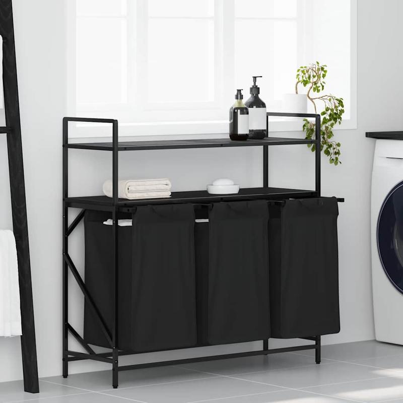 Wasbakje – Wastafel – Waskom – Spoelbak – Haarwasbak – 3-Vaks Wasmiddel Organizer – Dubbele Reken – Stevige Mesh Zakken – Klassiek Zwart