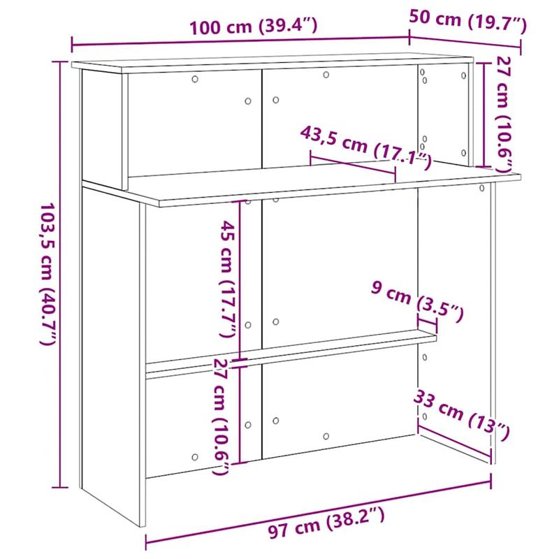 Reception Desk Made of Concrete in Gray, Measuring 100X50X103.5 Cm, Constructed from Durable Wood Material.