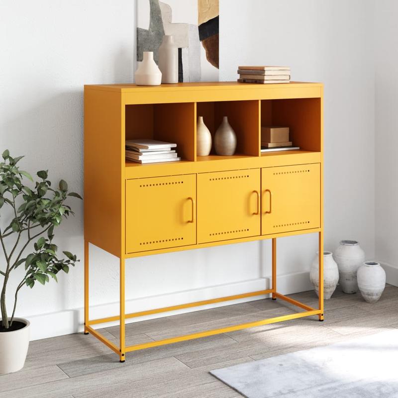 Sideboard 100.5x39x107cm steel mustard yellow Practical and removable
