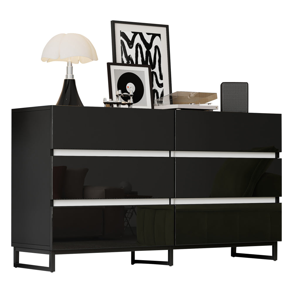 Dressoir – Buffet – Opbergkast – Ladekast – Commode – Zwart Met Gouden Accenten – 4 Deuren – Met Metalen Poten