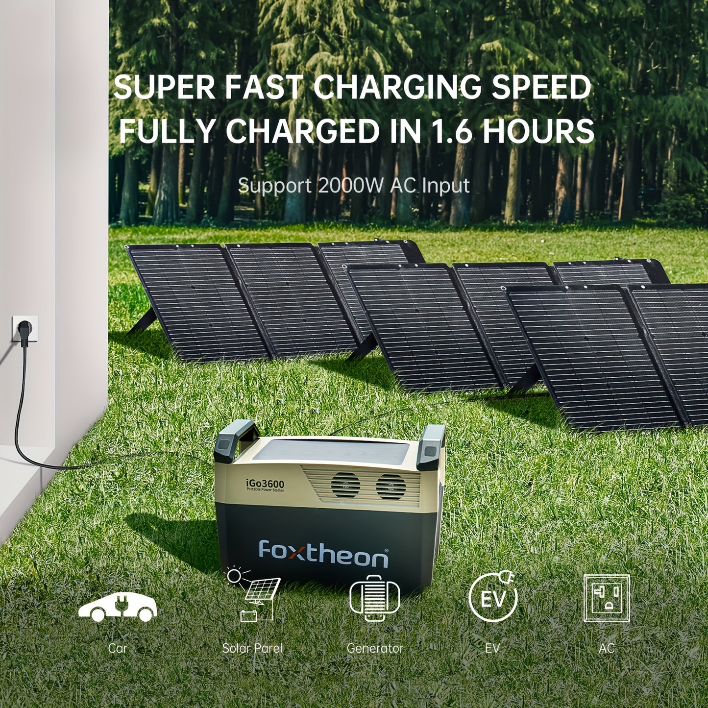 Zonnegenerator – Draagbare Generator – Powerstation – Energiecentrale – Noodstroom – 3600Wh LiFePO4 Batterij – 3200W Piekvermogen – 4 AC Uitgangen – Snel Laden – Quick-Swap Batterij