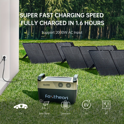 Zonnegenerator – Draagbare Generator – Powerstation – Energiecentrale – Noodstroom – 3600Wh LiFePO4 Batterij – 3200W Piekvermogen – 4 AC Uitgangen – Snel Laden – Quick-Swap Batterij
