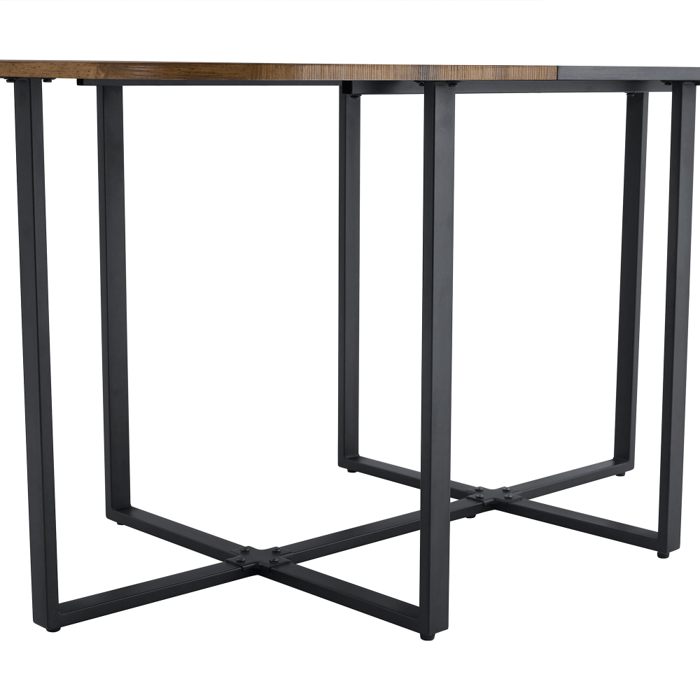 Extendable Dining Table with Wood Grain Finish and Black Stripe Accents | Sturdy Black Metal Frame, Space-Saving Design, Suitable for 4-6 People, Contemporary Style
